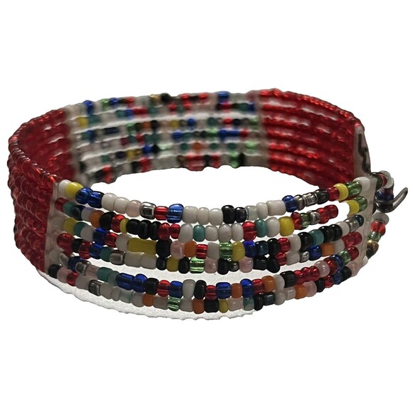 Maasai African Tribal Bracelet Handmade Bead Stack Cuff Colorful Boho Festival‎ - Picture 3 of 5